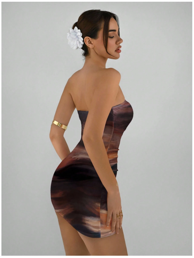 Vestido marrón estampado abstracto - 5494