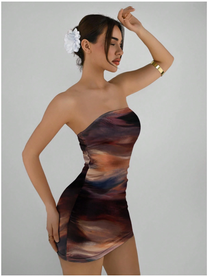 Vestido marrón estampado abstracto - 5494