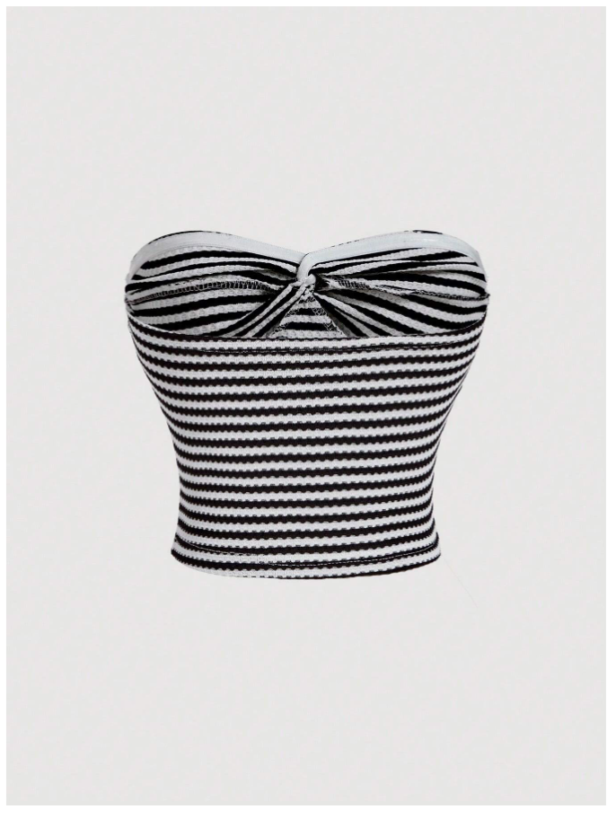 Crop top a rayas blanco & negro nudo frontal - 5504