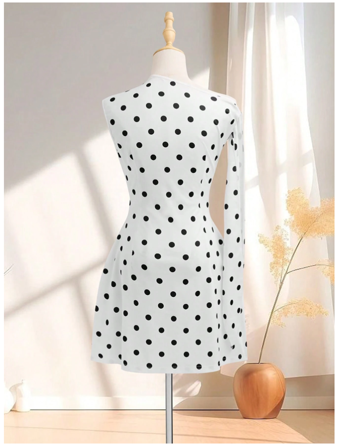 Vestido blanco con lunares un hombro con tira - 5524