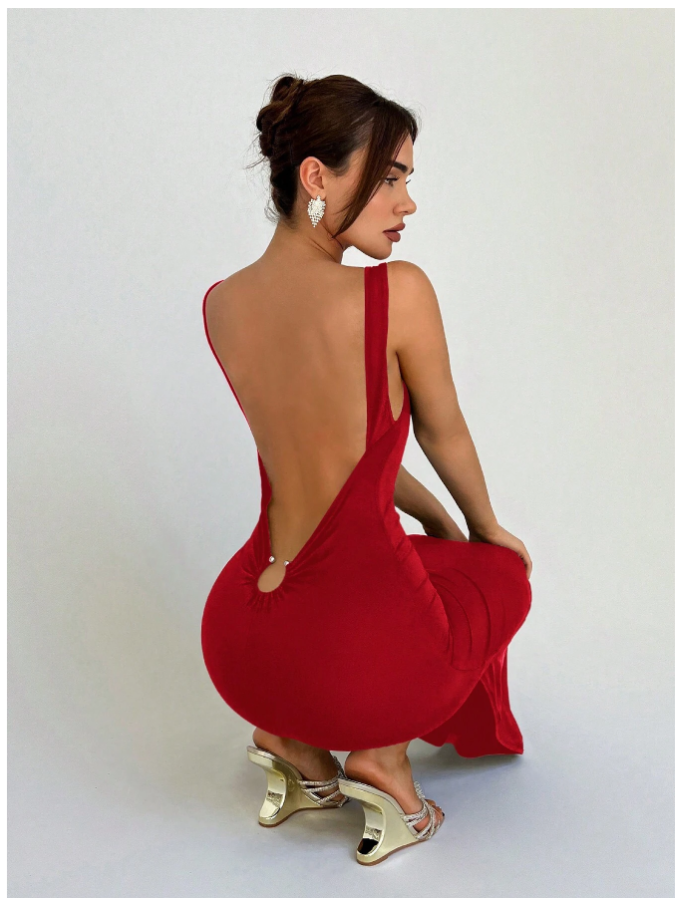 Vestido rojo espalda descubierta & aro - 5527