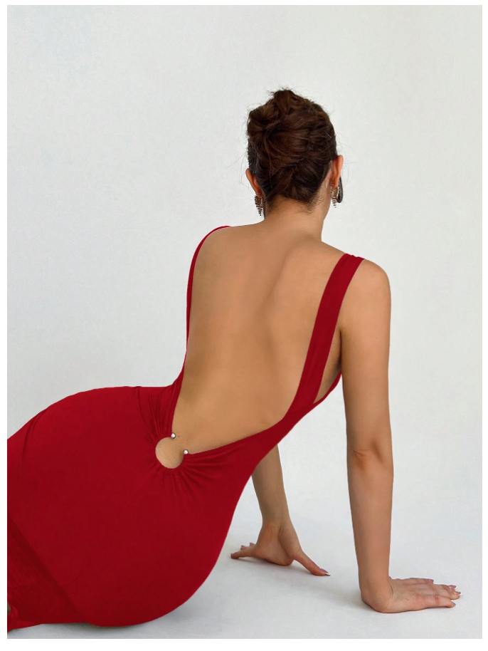 Vestido rojo espalda descubierta & aro - 5527