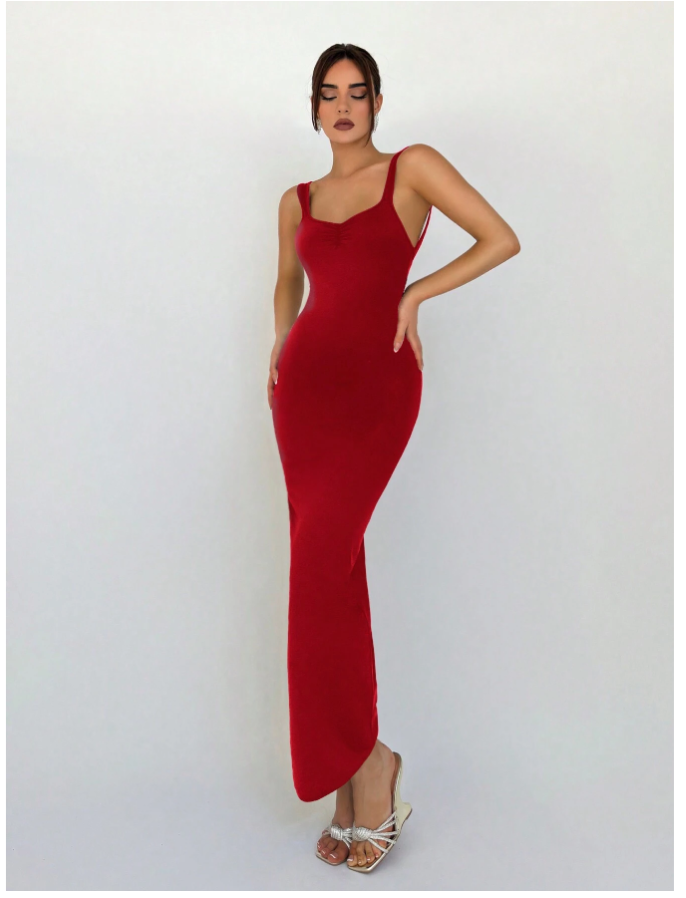 Vestido rojo espalda descubierta & aro - 5527