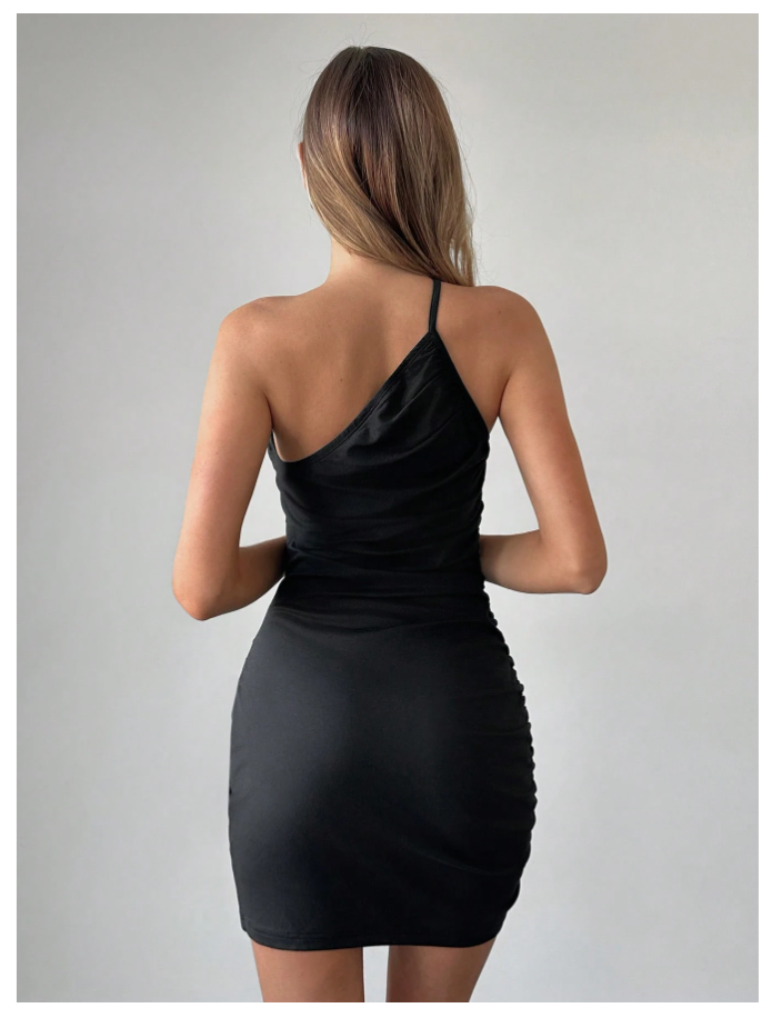 Vestido negro tira en un hombro - 5540