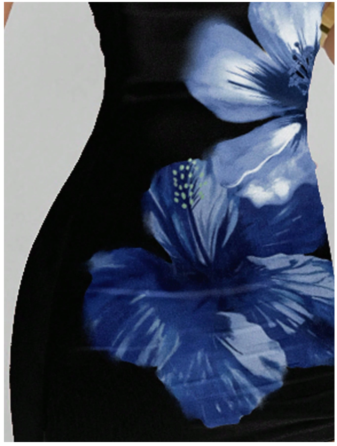 Vestido negro corto estampado flores azules - 5555