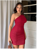 Vestido rojo un hombro con nudo & tejido en relieve - 5567