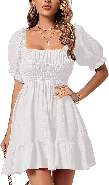 Vestido blanco vuelos en manga pecho fruncido - 5616