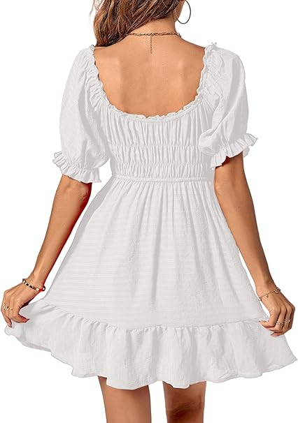 Vestido blanco vuelos en manga pecho fruncido - 5616