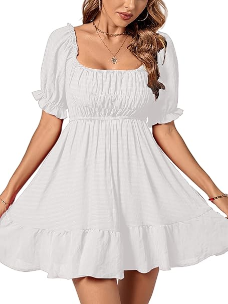 Vestido blanco vuelos en manga pecho fruncido - 5616