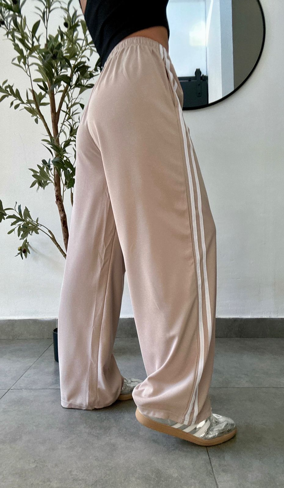 Pantalon caqui pierna ancha con tiras laterales estilo sport - 5620CA