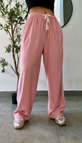Pantalon rosa pierna ancha con tiras laterales estilo sport - 5620R