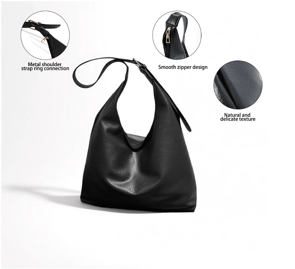 Cartera negra de cuerina agarre de correa - 5623