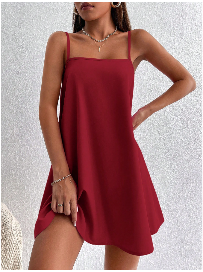 Vestido burdeos corto de tirantes holgado - 5682