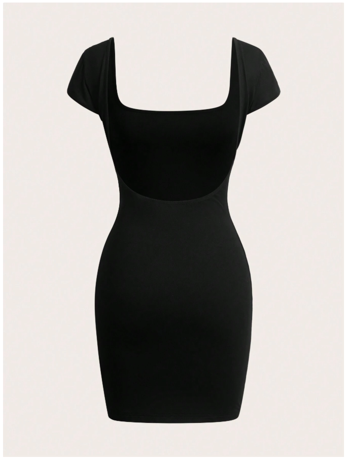 Vestido negro cuello cuadrado espalda descubierta - 5704