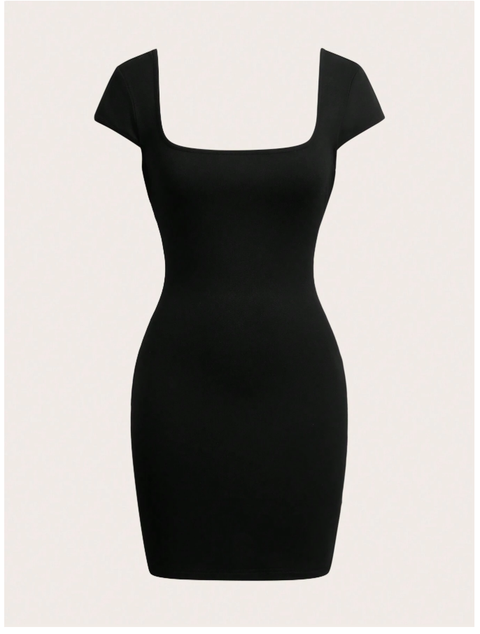 Vestido negro cuello cuadrado espalda descubierta - 5704