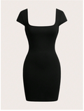 Vestido negro cuello cuadrado espalda descubierta - 5704
