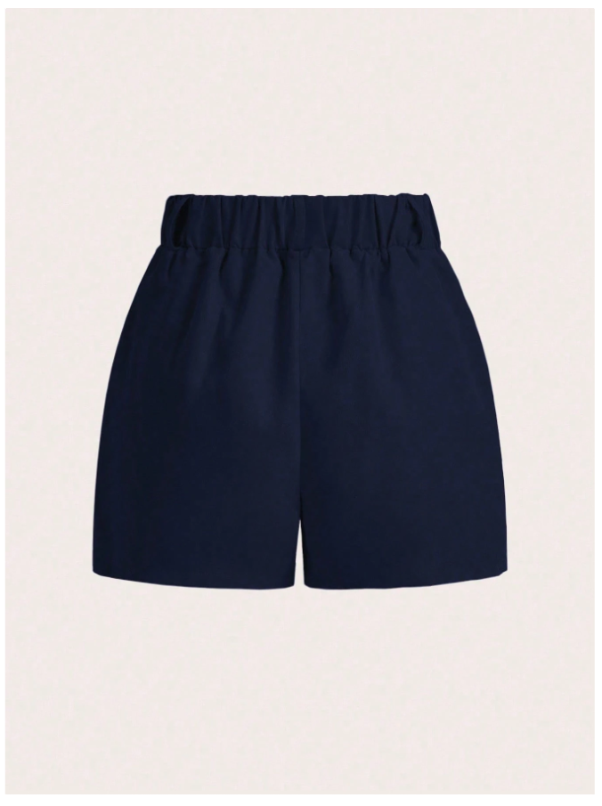 Short azul marino con pliegues - 5741
