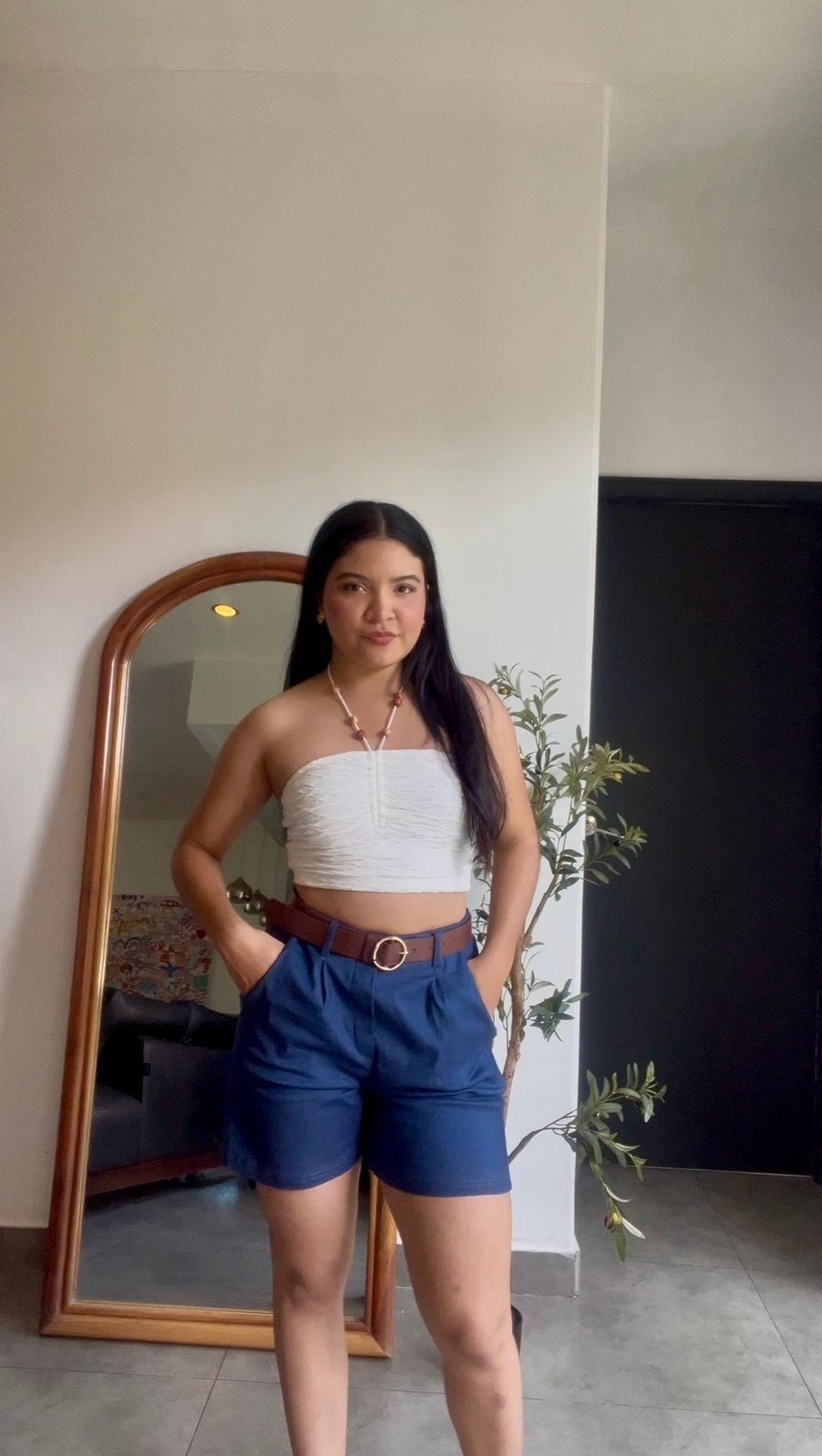 Short azul marino de vestir pinzas frontales - 5742AM