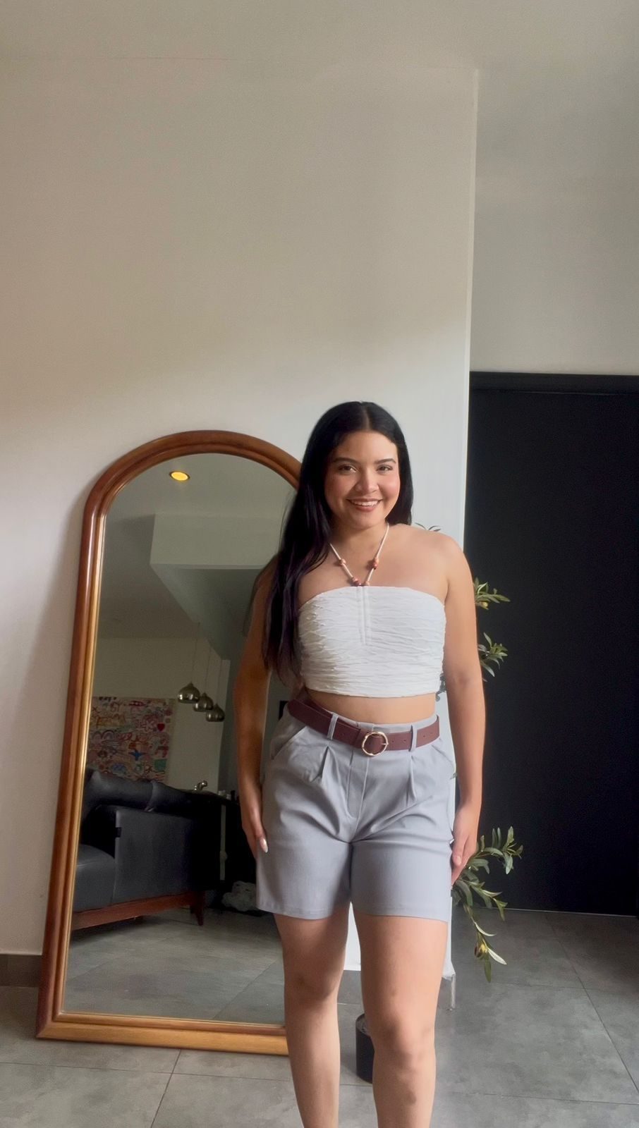 Short gris de vestir pinzas frontales - 5742GR