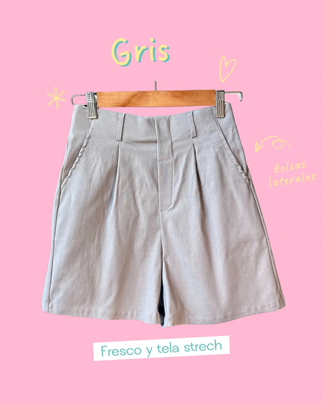 Short gris de vestir pinzas frontales - 5742GR