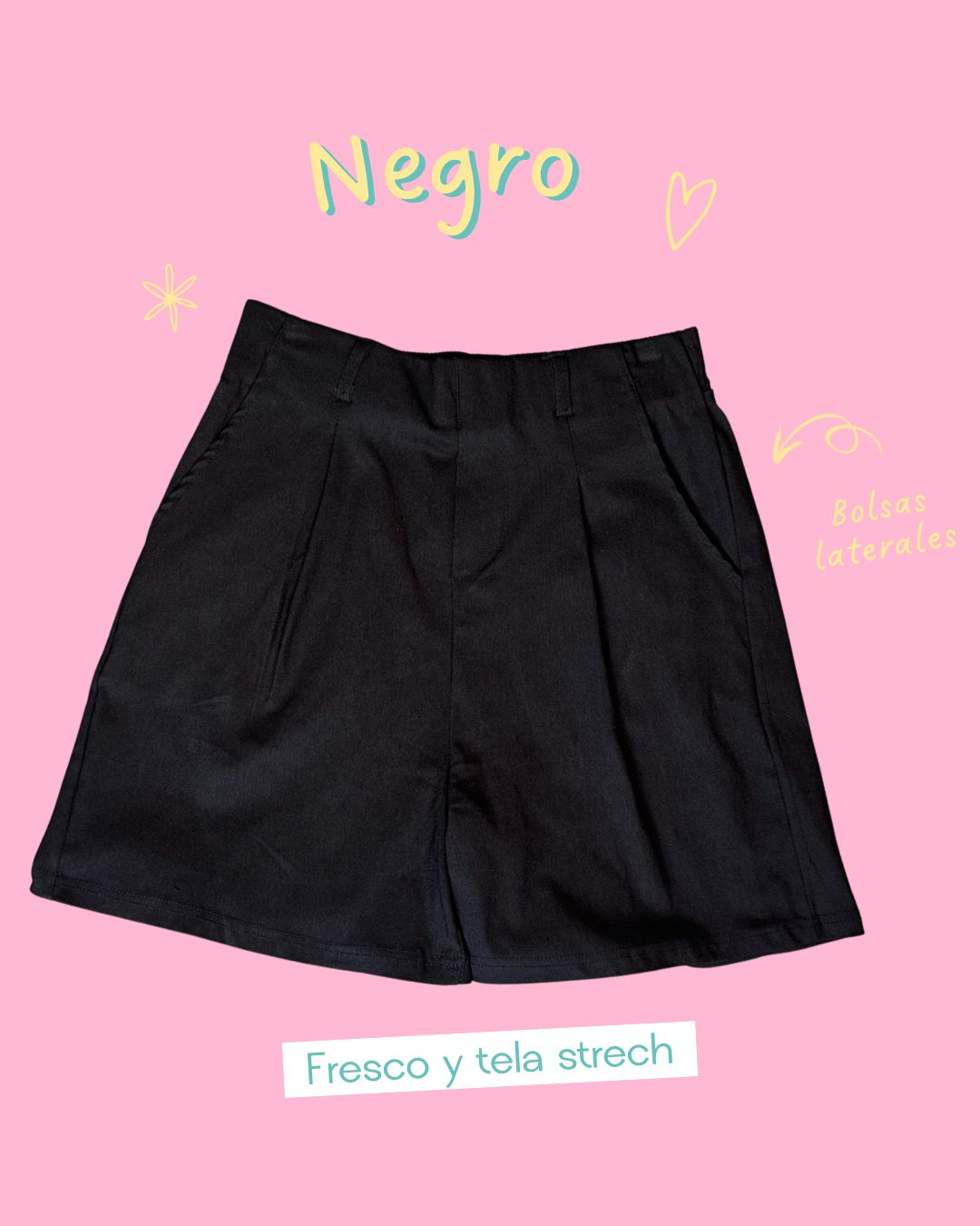 Short negro de vestir pinzas frontales - 5742NE