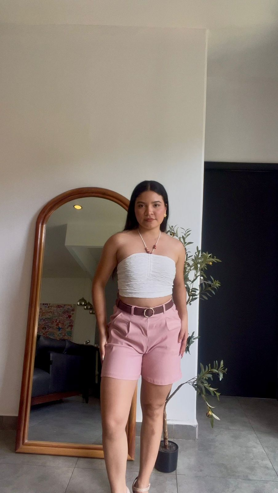 Short rosa de vestir pinzas frontales - 5742RO