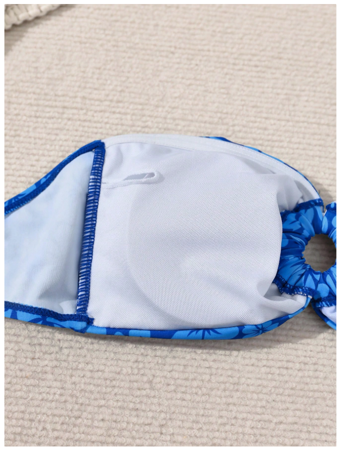 Traje de Baño Dos Piezas Azul Floral Top Sin Tirantes – Moderno y Seguro - 5746