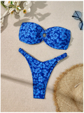 Traje de Baño Dos Piezas Azul Floral Top Sin Tirantes – Moderno y Seguro - 5746