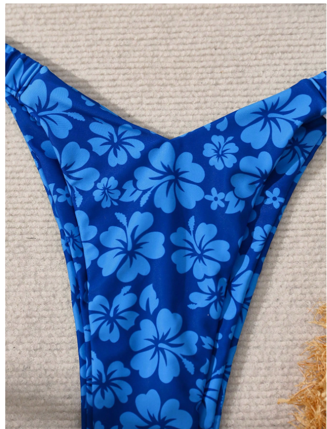 Traje de Baño Dos Piezas Azul Floral Top Sin Tirantes – Moderno y Seguro - 5746