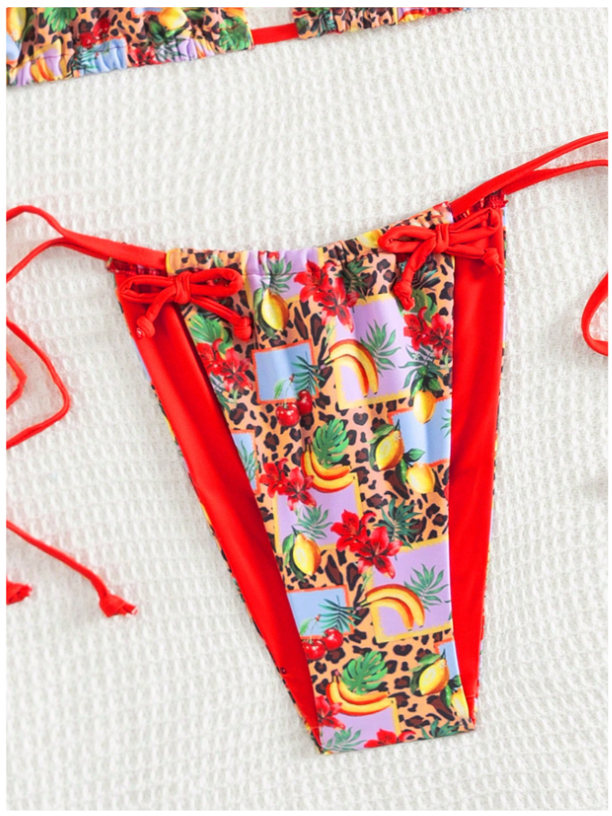Traje de Baño Dos Piezas Estampado Limones Tirantes Rojos – Cítrico y Atrevido - 5747