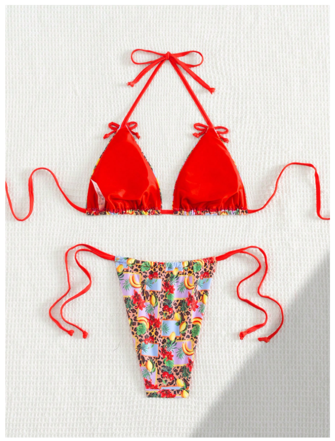 Traje de Baño Dos Piezas Estampado Limones Tirantes Rojos – Cítrico y Atrevido - 5747