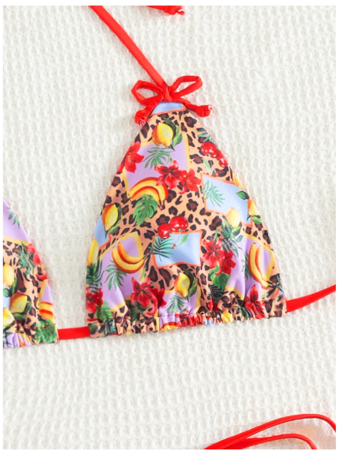 Traje de Baño Dos Piezas Estampado Limones Tirantes Rojos – Cítrico y Atrevido - 5747