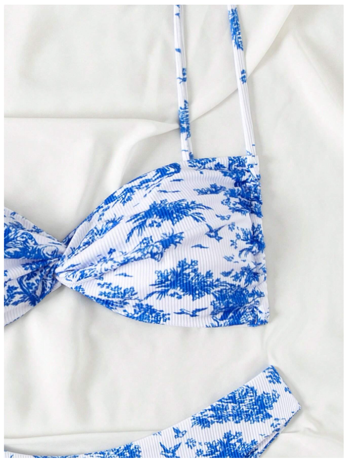 Traje de Baño Dos Piezas Estampados Azules de Tirantes – Frescura Marina - 5748