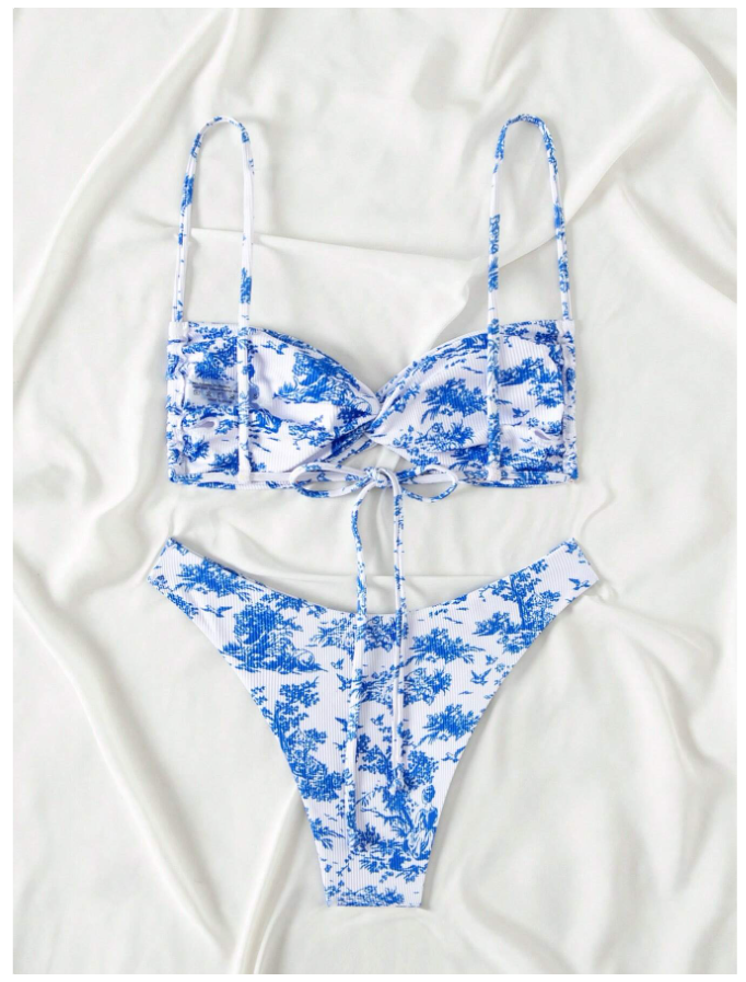 Traje de Baño Dos Piezas Estampados Azules de Tirantes – Frescura Marina - 5748