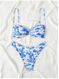 Traje de Baño Dos Piezas Estampados Azules de Tirantes – Frescura Marina - 5748