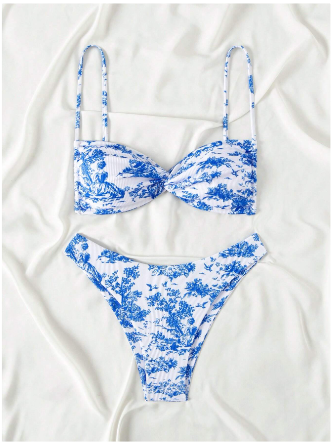 Traje de Baño Dos Piezas Estampados Azules de Tirantes – Frescura Marina - 5748