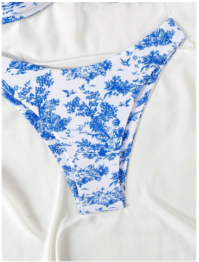 Traje de Baño Dos Piezas Estampados Azules de Tirantes – Frescura Marina - 5748