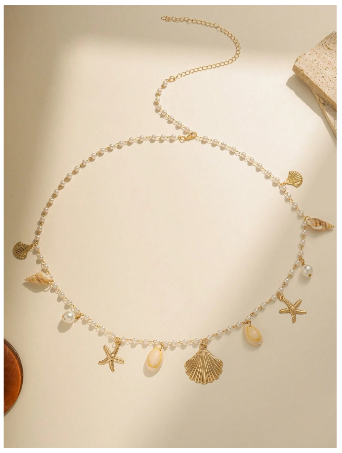 Cinturón Tipo Cadena de Perlas con Detalles Marinos – Elegancia Boho - 5751