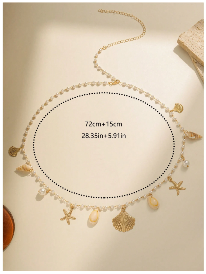 Cinturón Tipo Cadena de Perlas con Detalles Marinos – Elegancia Boho - 5751