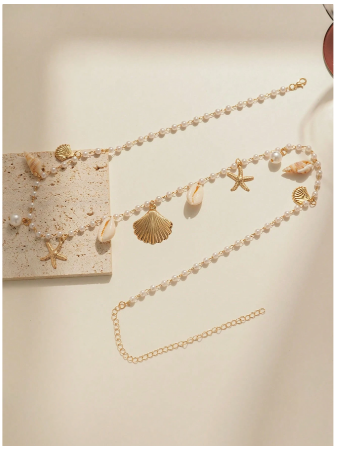 Cinturón Tipo Cadena de Perlas con Detalles Marinos – Elegancia Boho - 5751