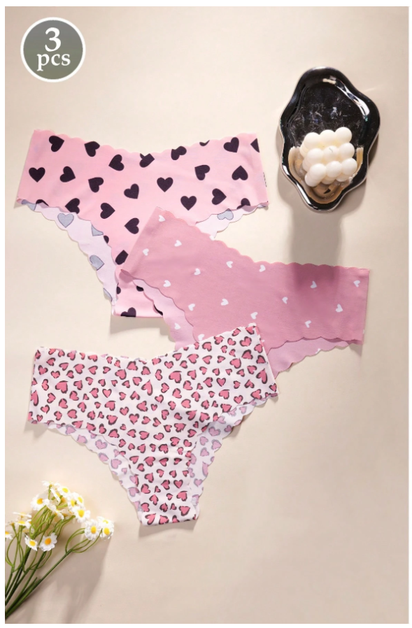 3 Pack Panty Sin Costuras Estampado Corazones – Comodidad y Romance - 5757