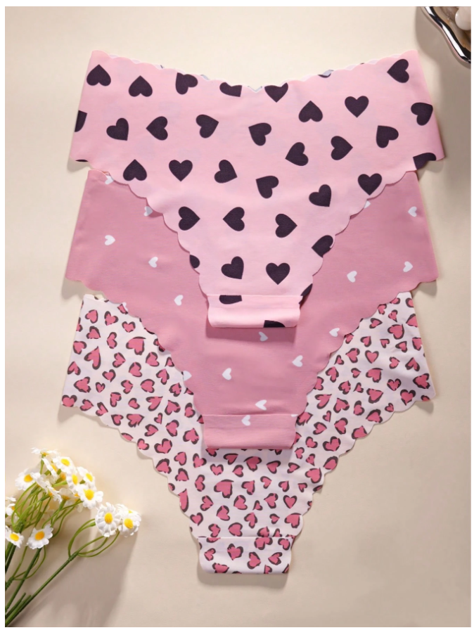 3 Pack Panty Sin Costuras Estampado Corazones – Comodidad y Romance - 5757