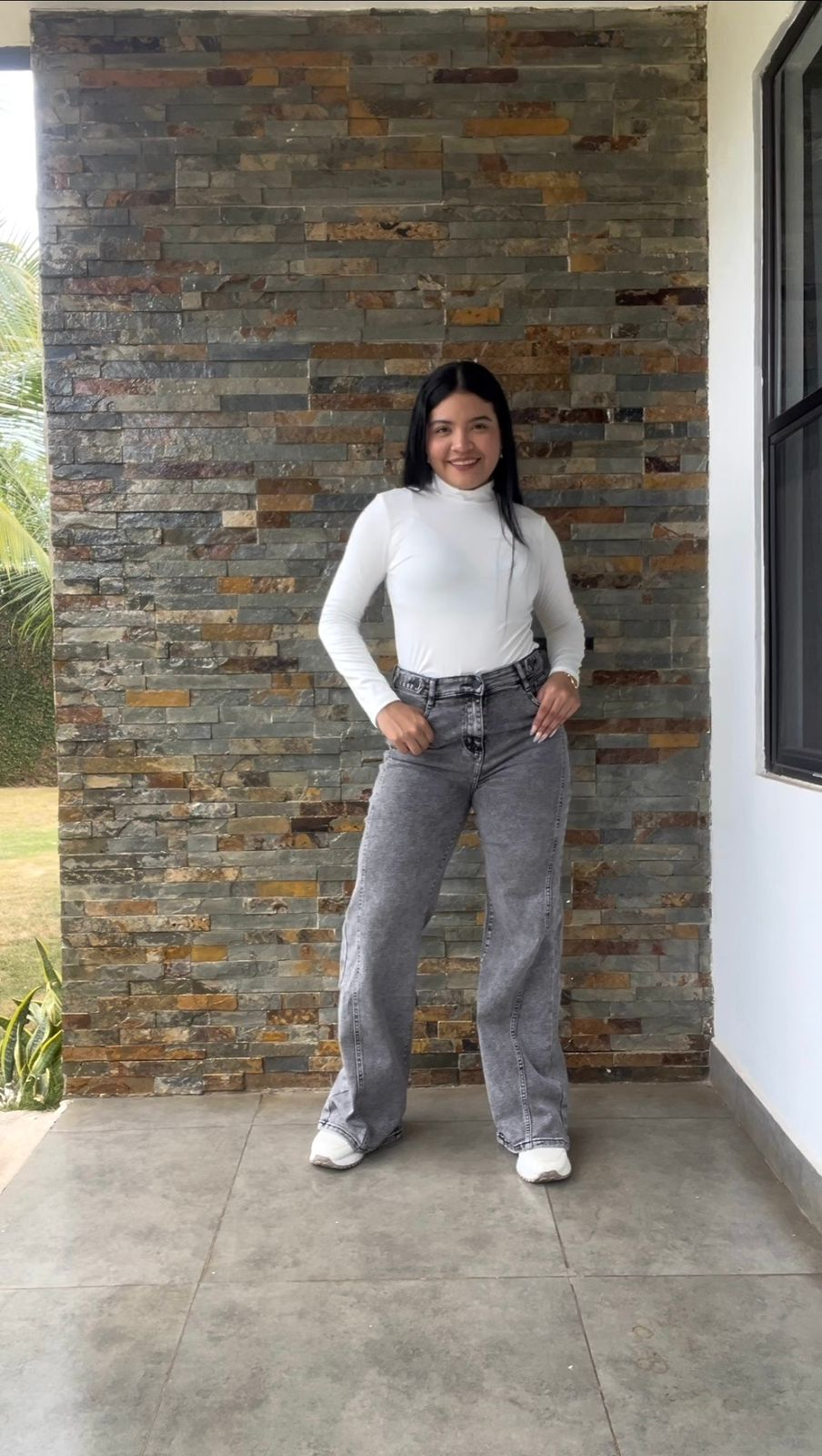 Pantalon pierna ancha gris prelavado con líneas frontales Surprise jeans - 5761