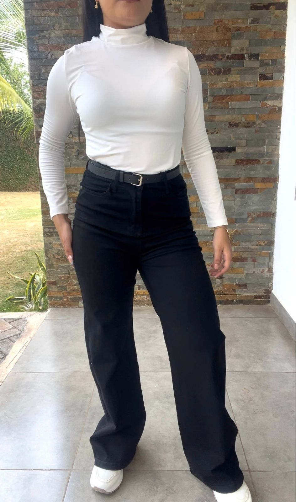 Pantalon pierna ancha negro con faja Surprise jeans - 5762