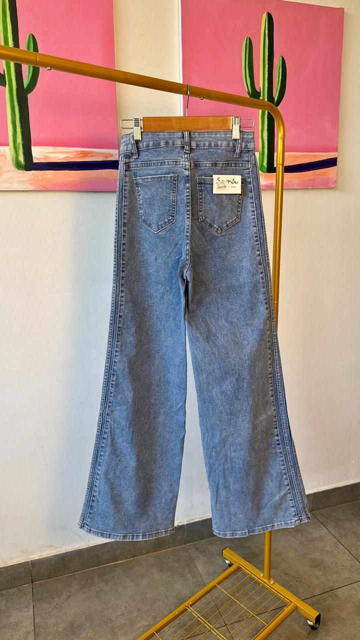 Pantalon pierna ancha azul con detalles laterales Surprise jeans - 5763
