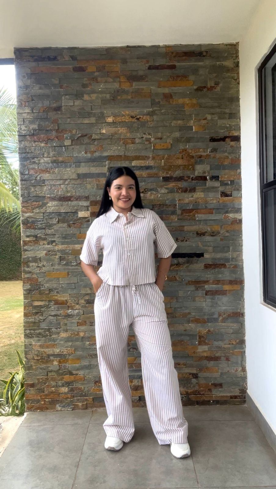 Set amarillo rayado top & pantalon - 5767AM