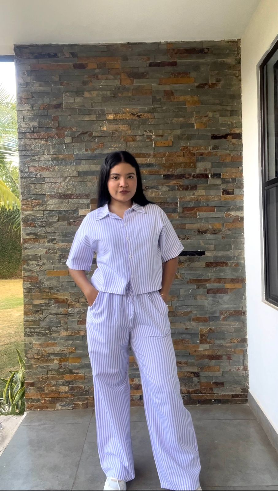 Set morado rayado top & pantalon - 5767MO