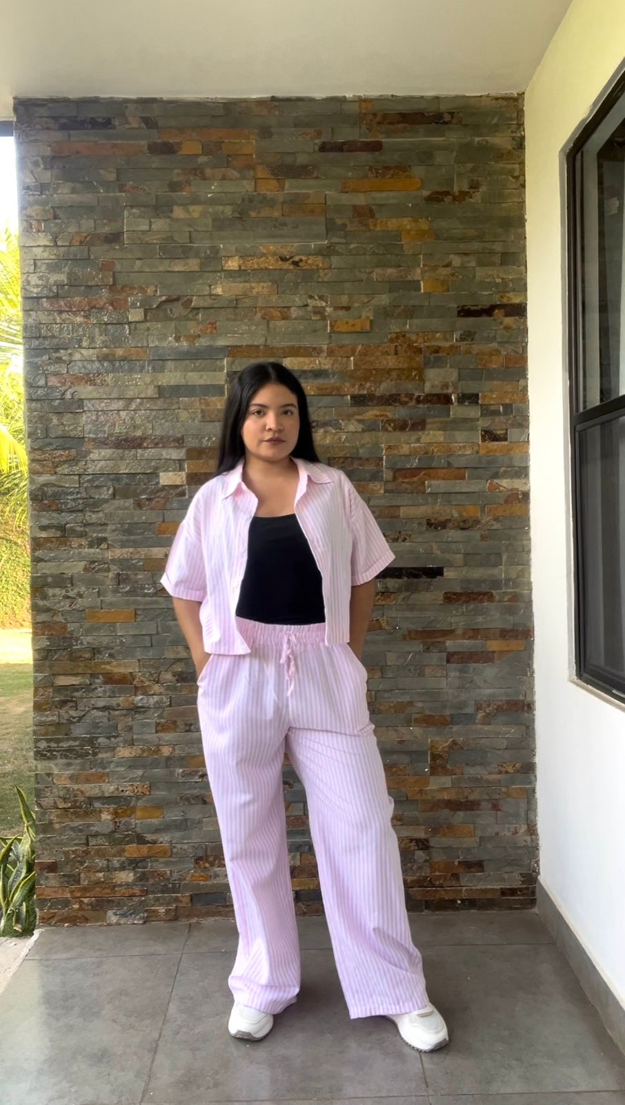 Set rosa rayado top & pantalon - 5767RO