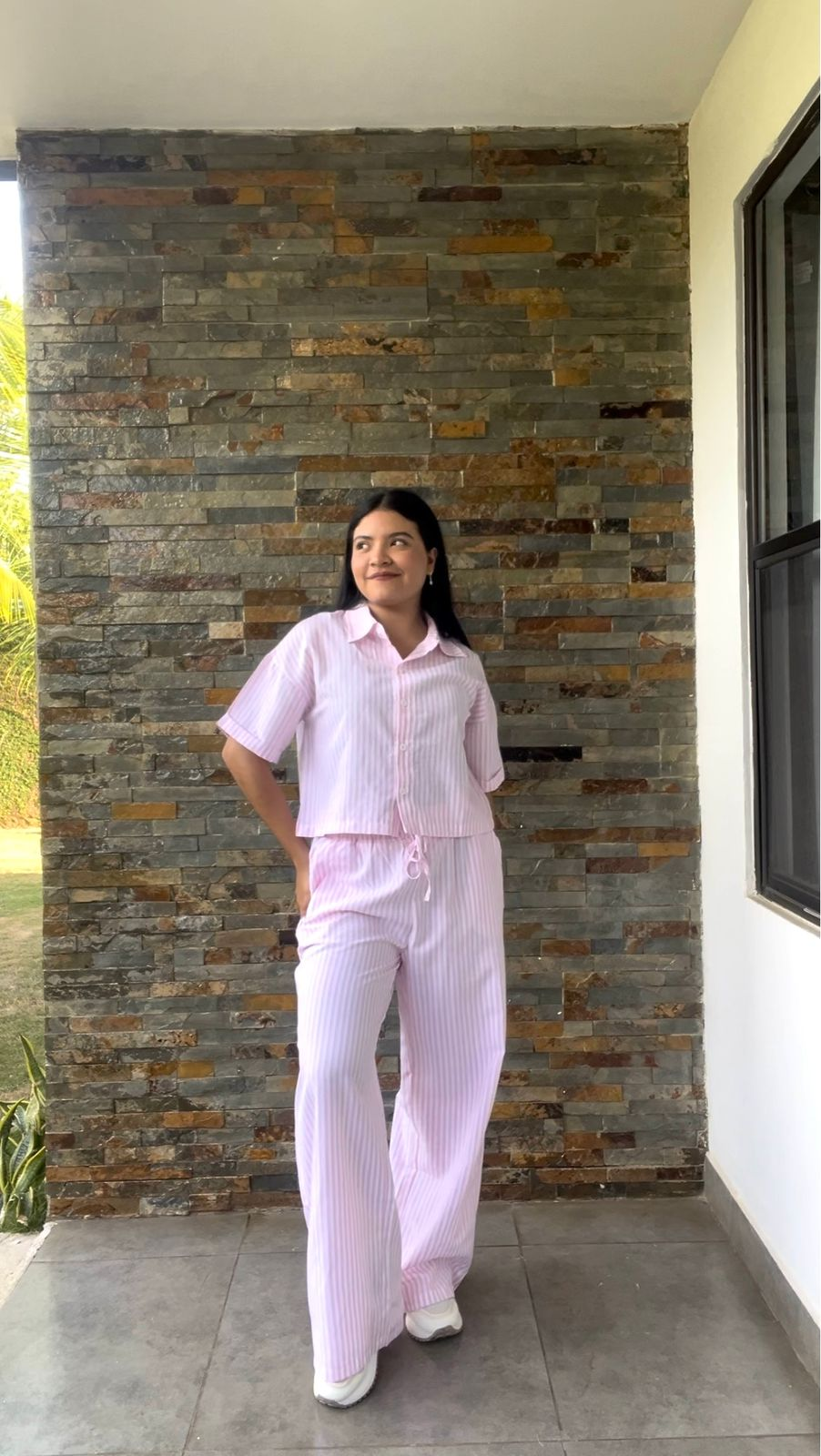 Set rosa rayado top & pantalon - 5767RO