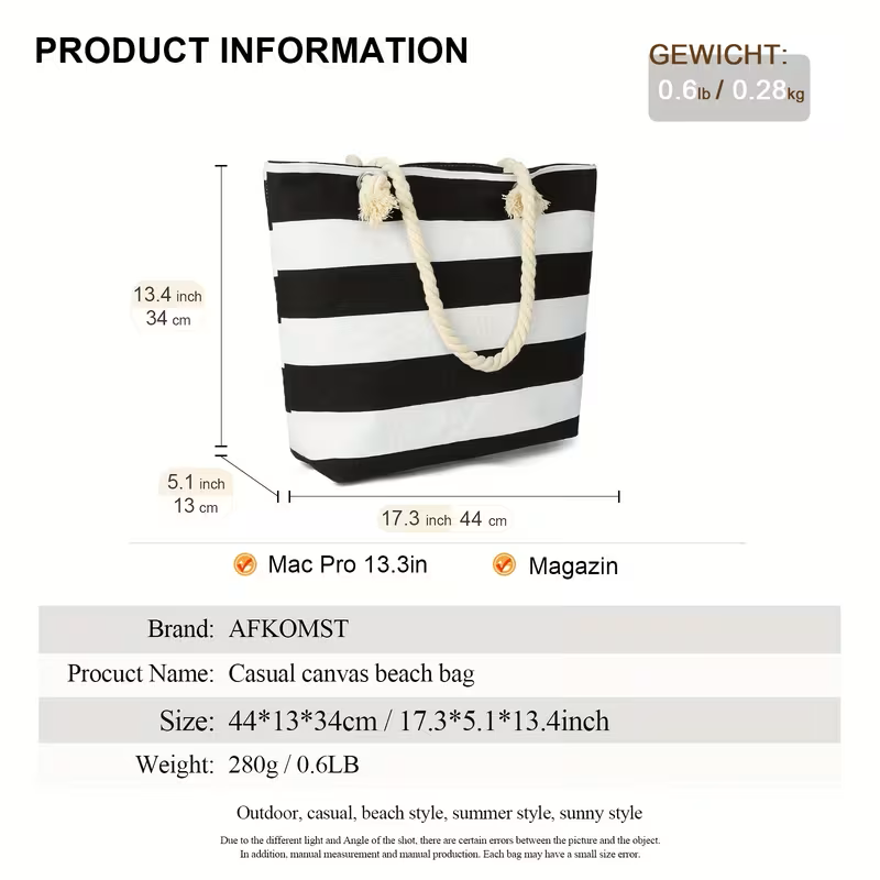 Bolso playero a rayas caqui & blanco - 5770